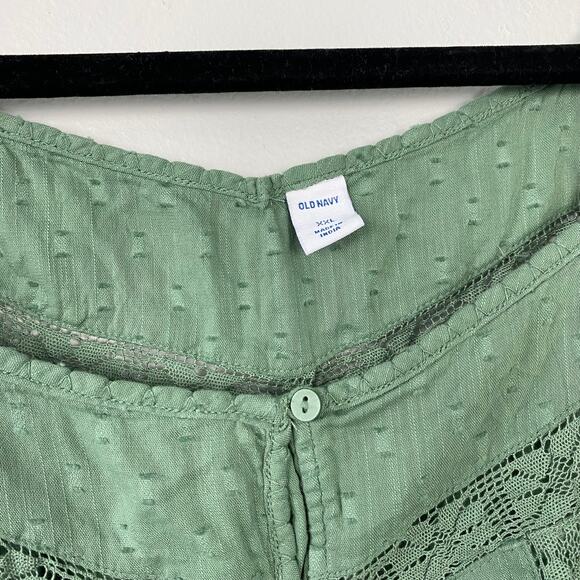Old Navy Oversized Clip-Dot Crochet-Lace Button-Front Blouse‎ Spa Green Size XXL - Picture 5 of 11